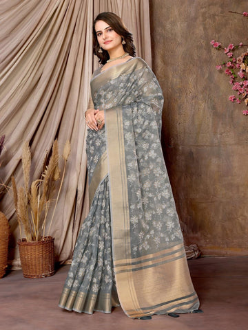 Ethnic Motifs Zari Woven Design Banarasi Saree