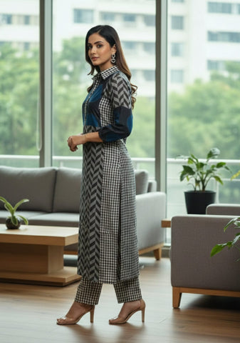 Varanga Women Printed Regular Chanderi Silk Kurta with Trousers