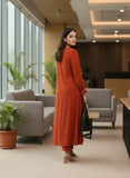 Varanga Women Rust Colour, Bishop Sleeve A-Line Kurta Paired With Tonal Bottom