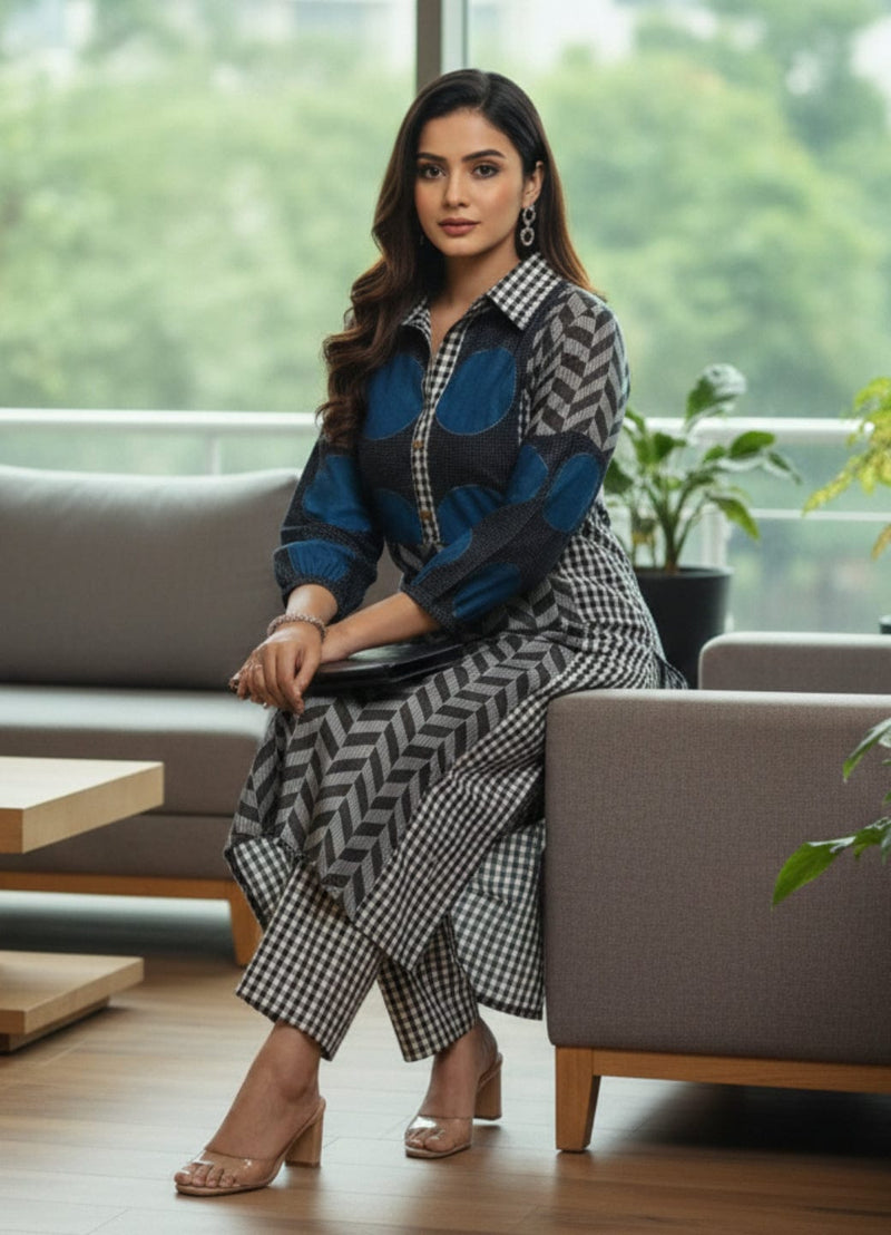 Varanga Women Printed Regular Chanderi Silk Kurta with Trousers