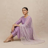 varanga Women Shimmer Kurta Set With Elegant Zari Embroidery, Paired With A Sequin-Detailed Net Dupatta.