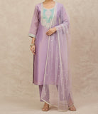 varanga Women Shimmer Kurta Set With Elegant Zari Embroidery, Paired With A Sequin-Detailed Net Dupatta.