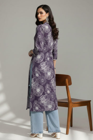V Neck Kurta With Lace Detailing And Big Floral Print