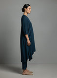 Varanga Women Teal Empire Gathered Details A-Line Kurta Paired With Tonal Bottom