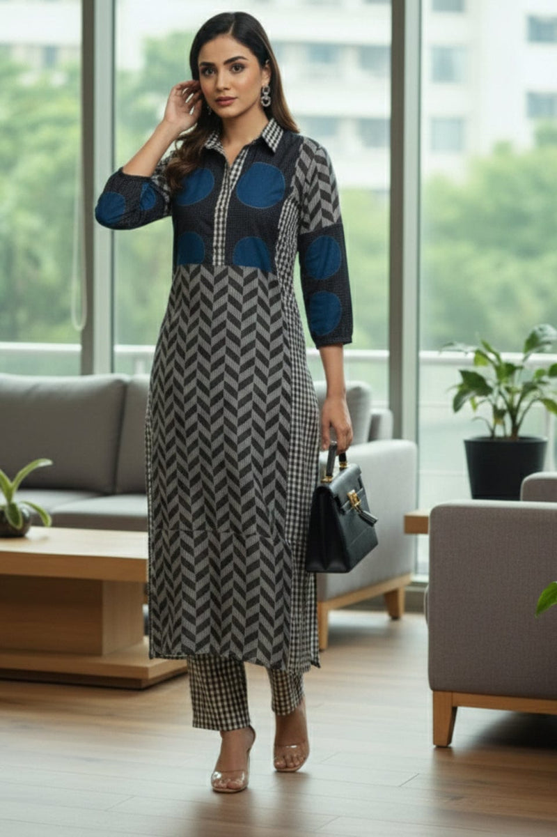 Varanga Women Printed Regular Chanderi Silk Kurta with Trousers