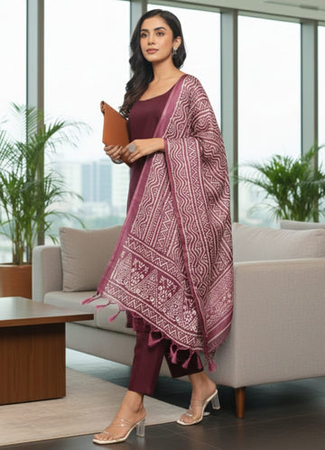 Varanga Violet Regular Round neck Kurta With Trousers & Dupatta