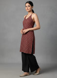 Rust Halter-Neck Backless Block Print Kurti