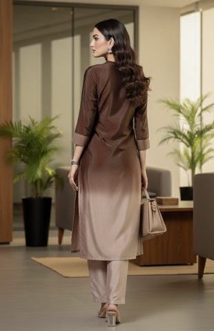 Varanga Women Mandarin Collar Placement Embroidered Kurta Paired With Tonal Bottom