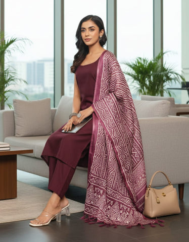 Varanga Violet Regular Round neck Kurta With Trousers & Dupatta