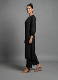 Varanga Women Black Lurex A- Line Kurta With Trousers