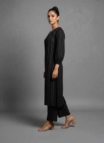 Varanga Women Black Lurex A- Line Kurta With Trousers