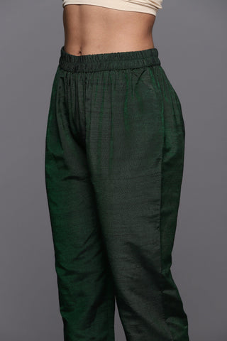 Varanga Women Green Embroidered Kurta With Straight Trouser And Floral Printed Dupatta