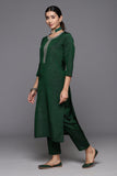 Varanga Women Green Embroidered Kurta With Straight Trouser And Floral Printed Dupatta
