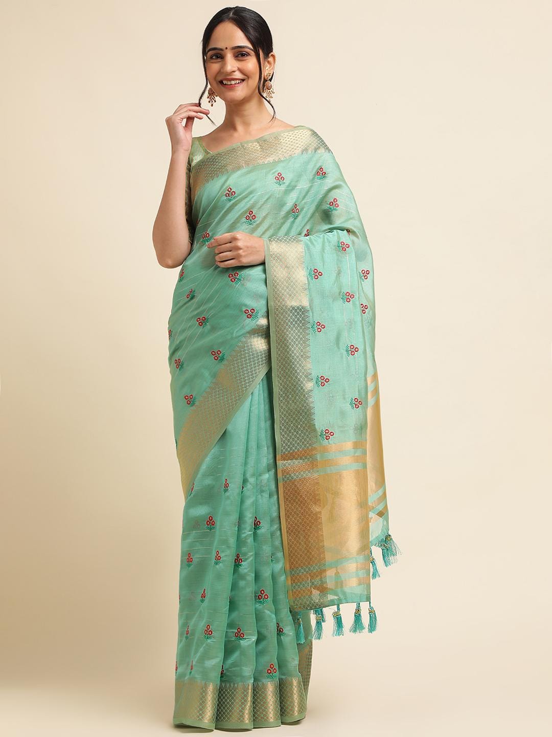 Ethnic Motifs Zari Woven Design Banarasi Saree