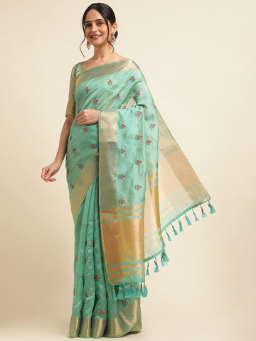 Ethnic Motifs Zari Woven Design Banarasi Saree
