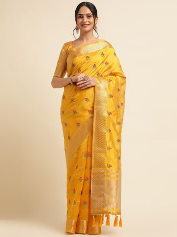 Ethnic Motifs Zari Woven Design Banarasi Saree