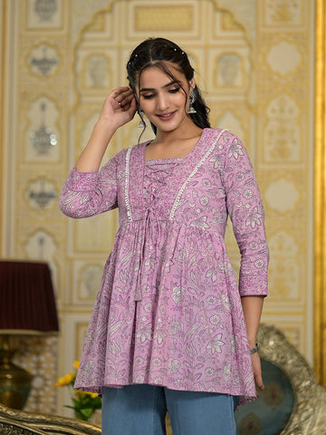 Varanga Women Floral Printed Drawstring Detail Kurti