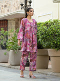 Varanga Women Purple Abstract Printed V-Neck A-Line Kurta Paired With Tonal Bottom