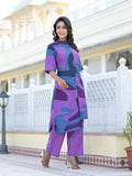 Varanga Abstract Printed Mandarin Collar, High Low Straight Kurta With Side Slits Paired With Tonal Bottom