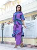 Varanga Abstract Printed Mandarin Collar, High Low Straight Kurta With Side Slits Paired With Tonal Bottom