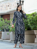 Varanga Women Black & White Abstract Printed Straight Kurta Paired With Tonal Printed Bottom