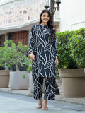 Varanga Women Black & White Abstract Printed Straight Kurta Paired With Tonal Printed Bottom