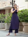 Varanga Women Purple Halter Neck Straight Kurta Paired With Tonal Bottom