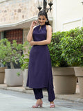 Varanga Women Purple Halter Neck Straight Kurta Paired With Tonal Bottom