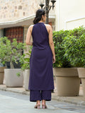 Varanga Women Purple Halter Neck Straight Kurta Paired With Tonal Bottom