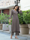 Varanga Women Taupe Crepe Round Neck Kurta With Bottom