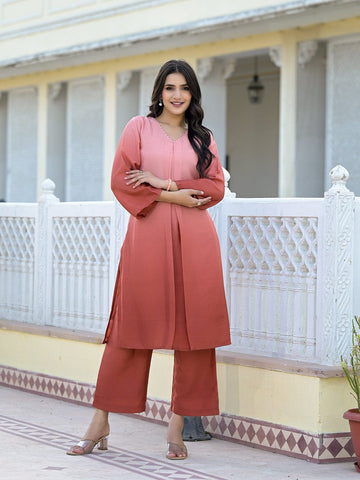 Varanga Women Ombre Coral A-Line Kurta Set