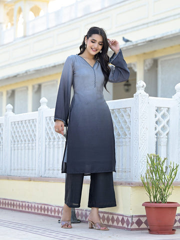 Varanga Women Ombre Grey  A-Line Kurta Set