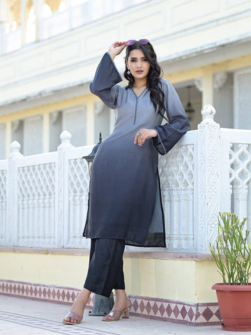 Varanga Women Ombre Grey A-Line Kurta Set
