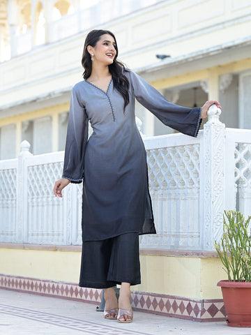 Varanga Women Ombre Grey A-Line Kurta Set