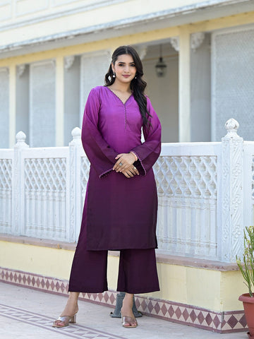 Varanga Women Ombre Magenta A-Line Kurta Set