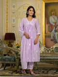 Varanga Women Lavender Embroidered A-Line Empire Kurta Paired With Tonal Bottom And Tonal Embroidered Dupatta