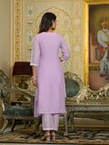 Varanga Women Lavender Embroidered A-Line Empire Kurta Paired With Tonal Bottom And Tonal Embroidered Dupatta