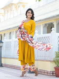 Varanga Women Mustard Empire Gathered Details Anarkali Kurta Paired With Printed Bottom And Dupatta