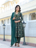 Varanga Women Green Floral Printed Gotta Lace Embellished A-Line Kurta With Straight Bottom And Dupatta