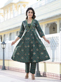 Varanga Women Green Floral Printed Gotta Lace Embellished A-Line Kurta With Straight Bottom And Dupatta