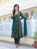 Varanga Women Green Floral Printed Gotta Lace Embellished A-Line Kurta With Straight Bottom And Dupatta