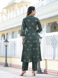 Varanga Women Green Floral Printed Gotta Lace Embellished A-Line Kurta With Straight Bottom And Dupatta