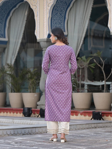 Varanga Mauve Straight Kurta With Embroidered Yoke