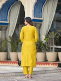 Varanga Yellow Embroidered Kurta With Tonal Bottam And Contrast Printed Dupatta