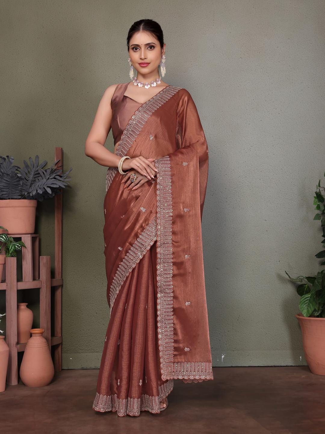 Ethnic Motifs Zari Woven Design Banarasi Saree
