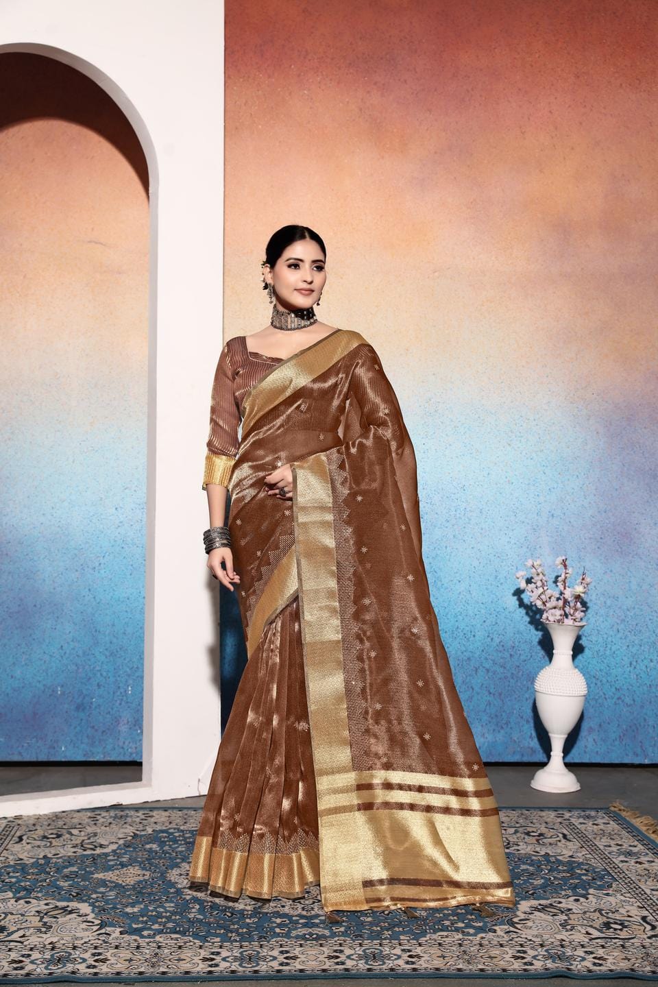 Ethnic Motifs Zari Woven Design Banarasi Saree