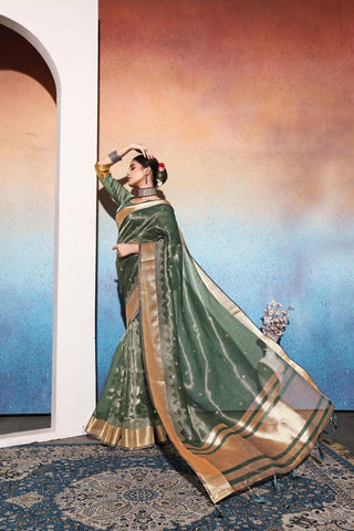 Ethnic Motifs Zari Woven Design Banarasi Saree