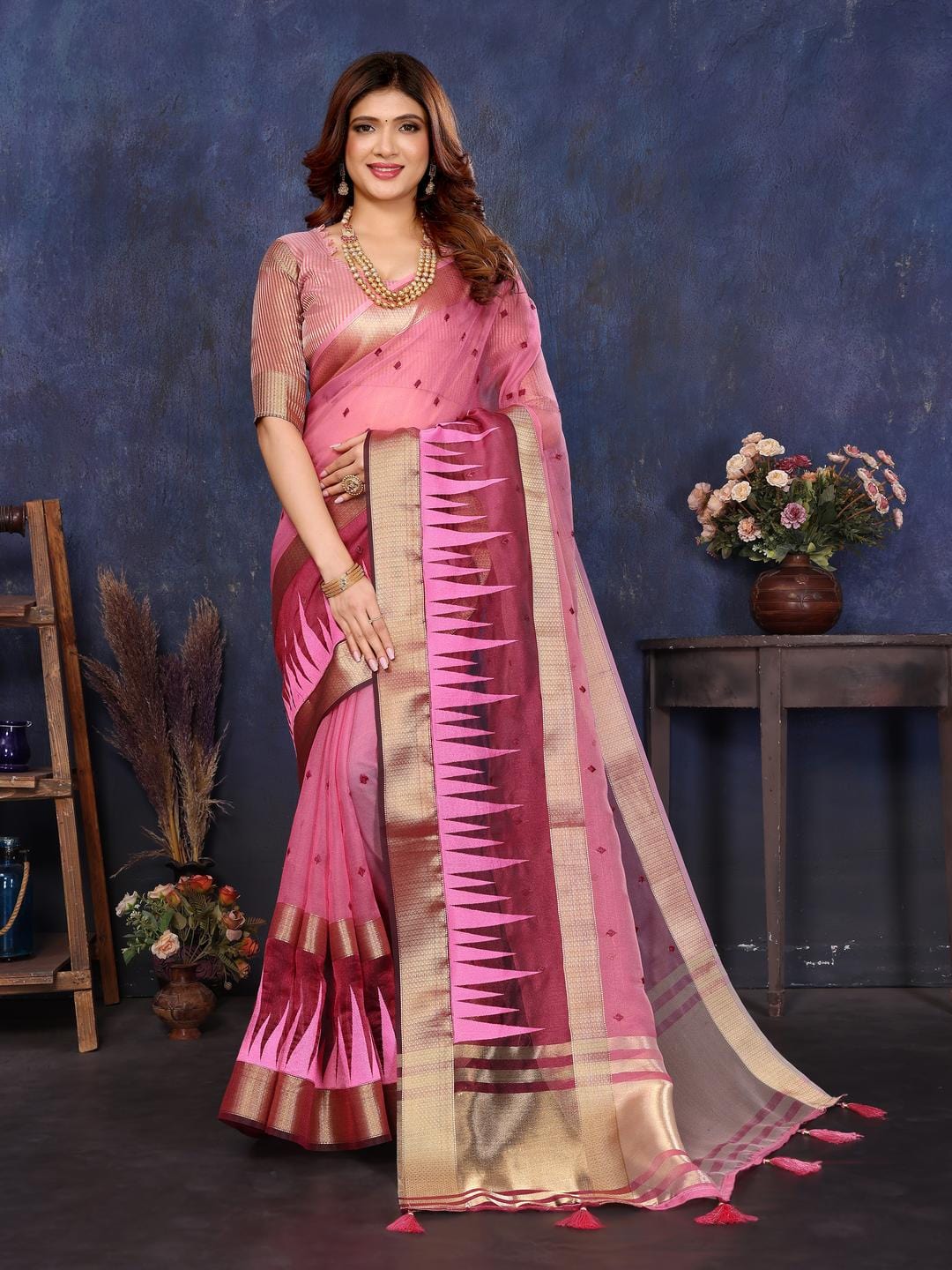 Ethnic Motifs Zari Woven Design Banarasi Saree