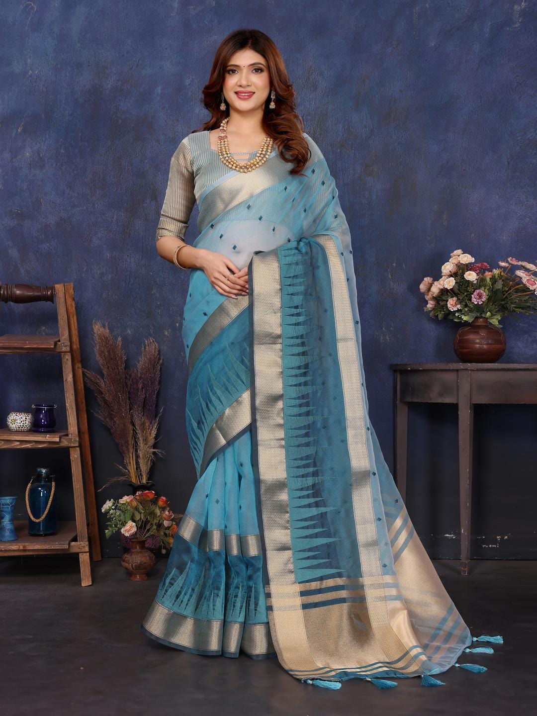 Ethnic Motifs Zari Woven Design Banarasi Saree