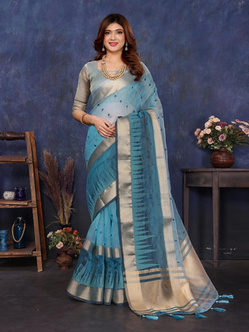 Ethnic Motifs Zari Woven Design Banarasi Saree